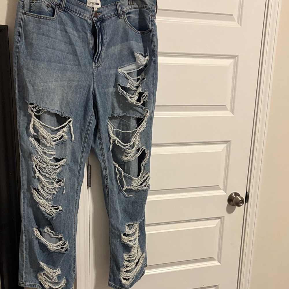 Fashion Nova Ripped Blue Boyfriend Jeans